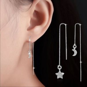Laura • Moon + Star Threader Earrings silver with Swarovski crystals